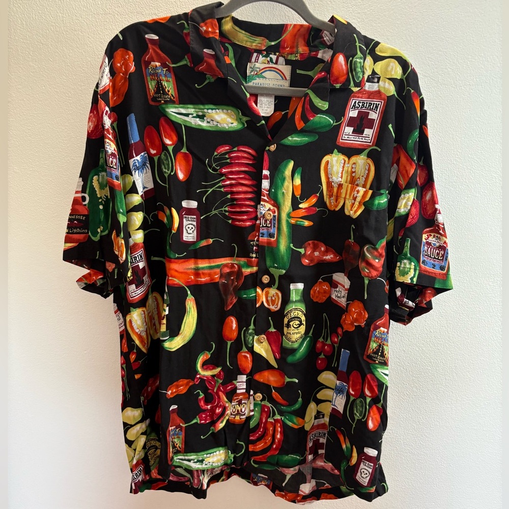 Paradise Found Black Chili Peppers And Jalapeño Print Hawaiian Shirt XL